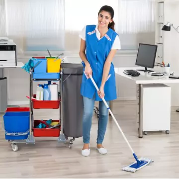 A professional cleaner is seen on the job. Corporate Clean offers superior Janitorial Services in Peoria IL.